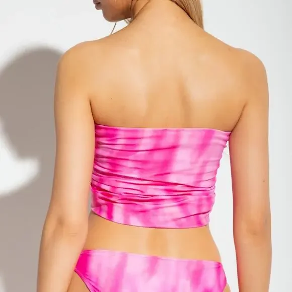 GANNI Pink Tie Dye Front Zip Bandeau Bikini TOP - Picture 2 of 9